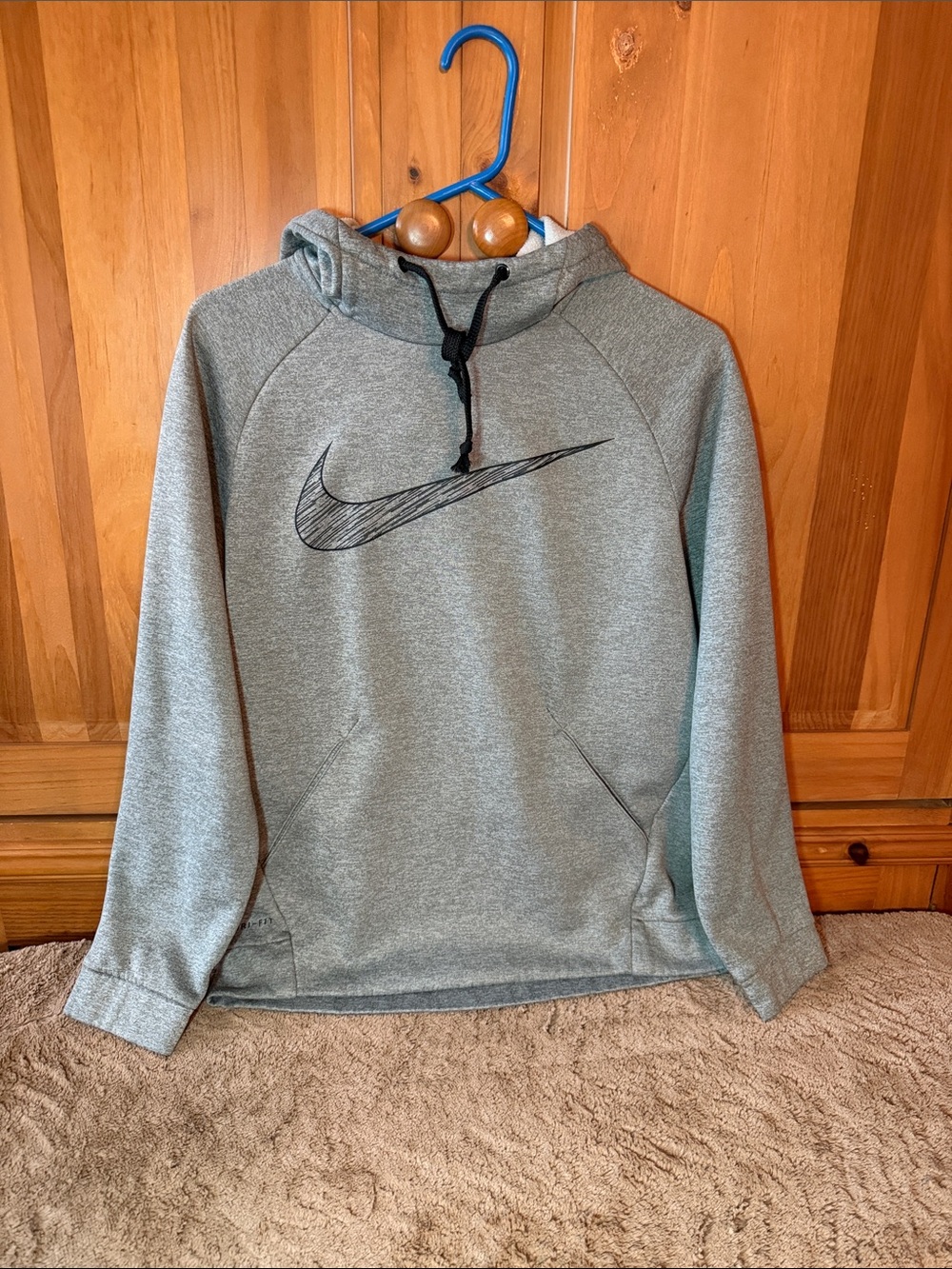 Men's Nike Gray Pullover Hoodie with Black Swoosh